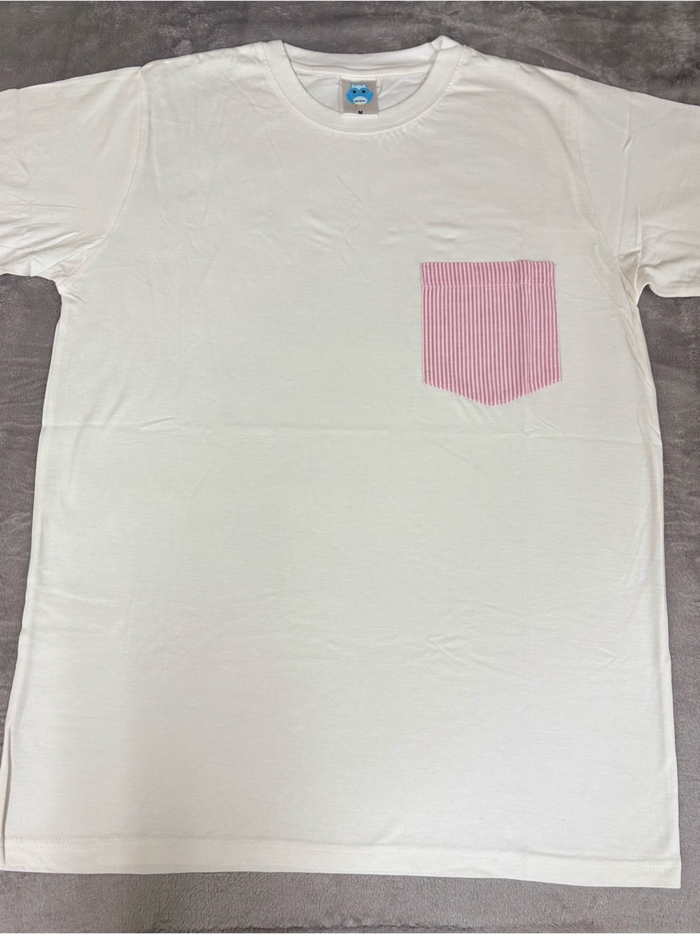 White Short Sleeve Tee with Pink Striped Pocket